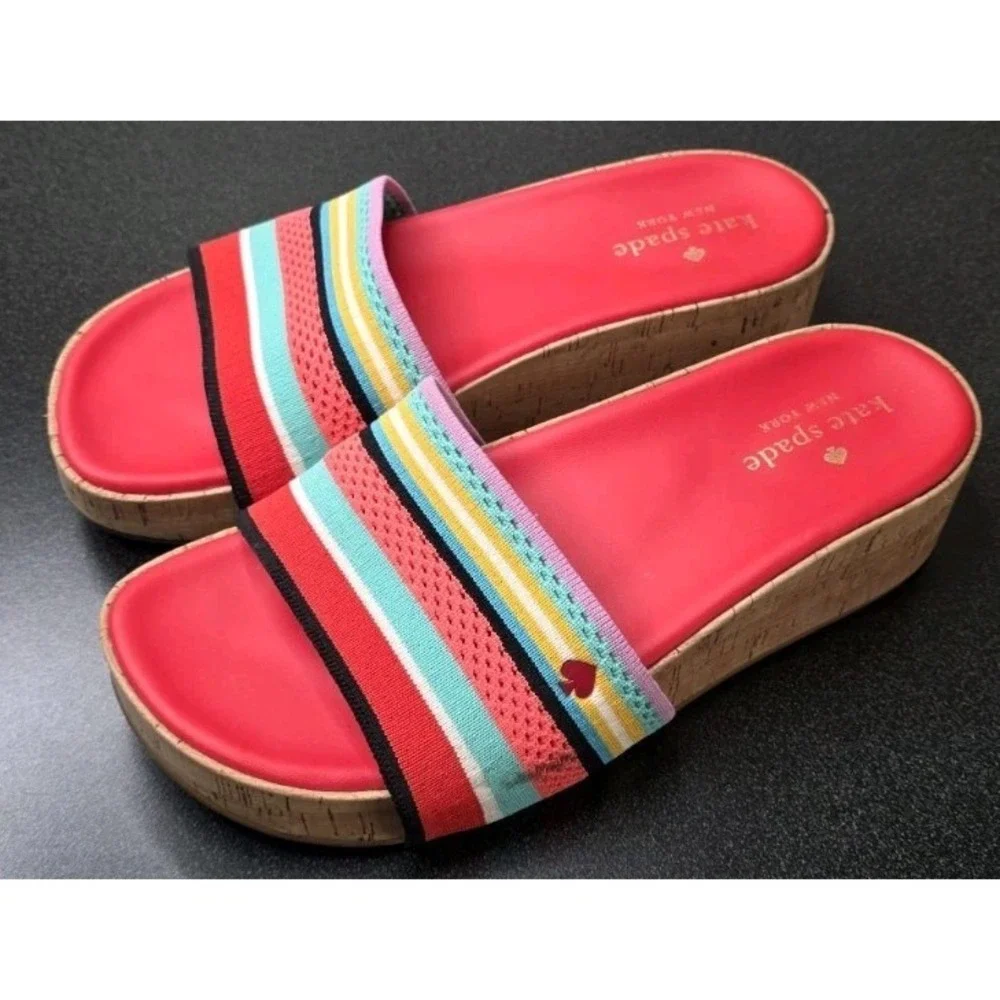 KATE SPADE WEDGE BREEZE SLIP ON SANDALS Platform Beach Red Woman 9.5 Coastal